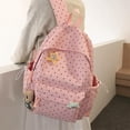 thumbnail image 4 of Polka Dots School Backpack, Cute Star Decoration Backpack with Adjustable Side Pockets, Lightweight School Bookbag with Pendant for Travel College, Pink, 4 of 10