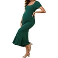 thumbnail image 4 of INSPIRE CHIC Womens Maternity Dress Fishtail Hem Bodycon Fitted Ribbed Maxi Dresses Before During After Pregnant Green L, 4 of 6