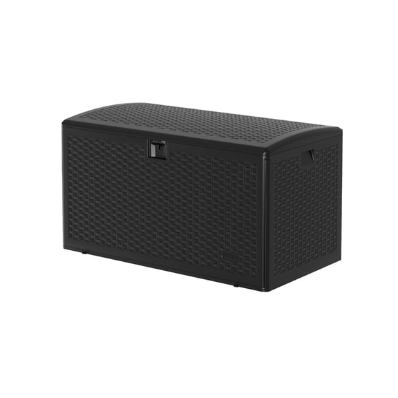 99 Gallon Outdoor Storage Box, Large Resin Waterproof Deck Box with Lockable Lid, Patio Storage Bin for Cushions, Pool Toys & Garden Tools, Indoor Outdoor Deck Box Bench,Black
