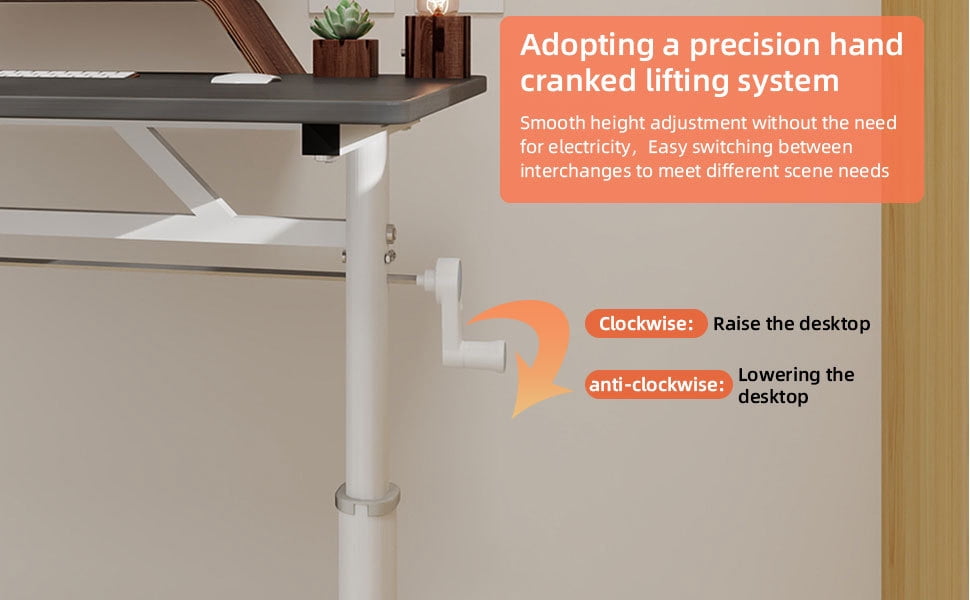 Lisonu Adjustable Standing Desk, Manual Hand Crank Sit-Stand Workstation, 33x24 Inch Home Office Computer Desk, Ergonomic Study Table with Grey Wood Top and White Iron Frame