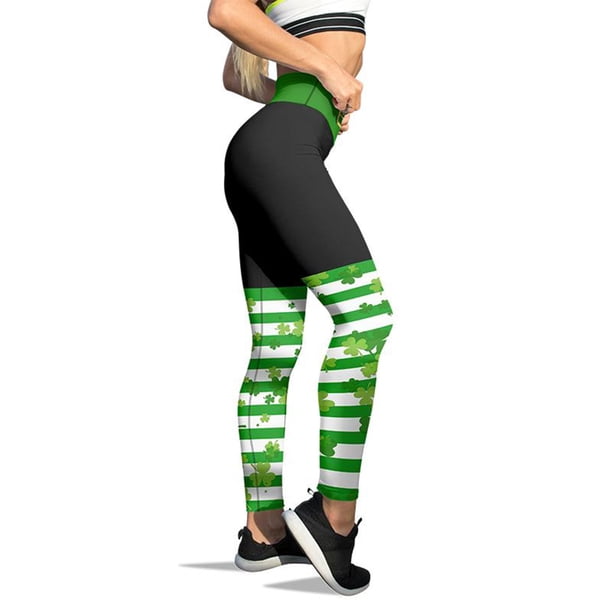 MKLEKYY Leggings para mujer, pantalones verdes con estampado de buena suerte de Paddystripes para mujer, leggings ajustados para yoga, correr, gimnasio