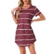 thumbnail image 1 of CAMISETA DE NOCHE PARA MUJER INSPIRADA CHIC Cuello Redondo Mangas Cortas Camisón a Rayas S Rojo, 1 of 6