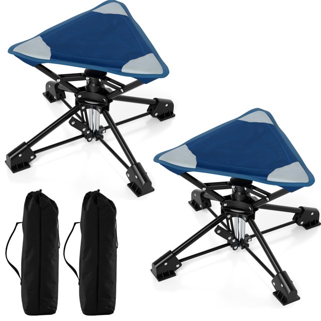 Gymax 2PCS 360 degree Swivel Camping Stool Foldable Chair w/Oxford Seat & Metal Frame Blue & Black