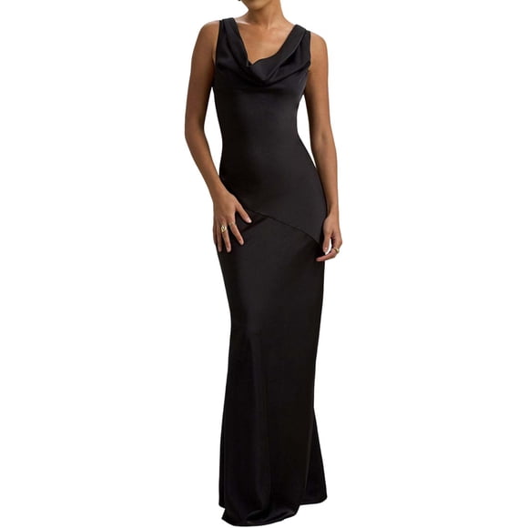 Women'S Summer Satin Backless Elegant Dress Sleeveless Cowl Neck Party Formal Maxi Dresses