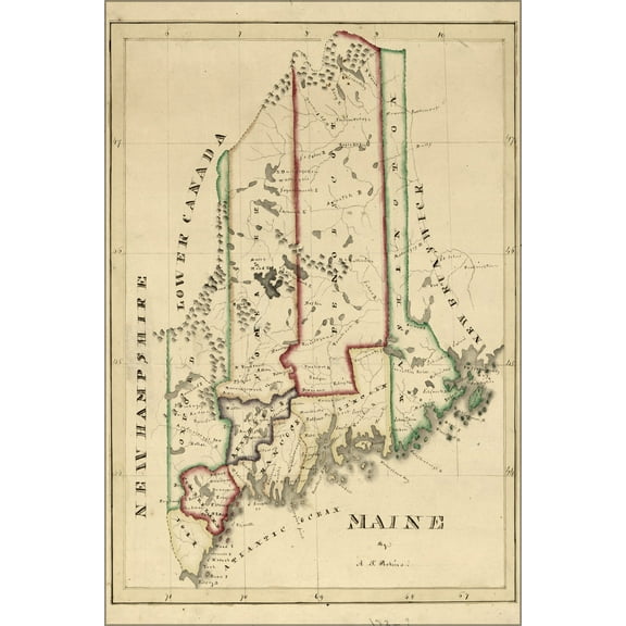24"x36" Gallery Poster, map of Maine 1820
