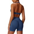 thumbnail image 2 of IDOPIP Workout Sets for Women 2 Piece Seamless Halter Sports Bra Top High Waisted Scrunch Butt Impact Shorts Gym Yoga Activewear Outfits, 2 of 6