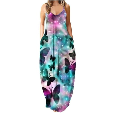 

YanHoo Women s Casual Loose Sundress Long Dress Sleeveless Split Maxi Dresses Summer Beach Dress with Pockets