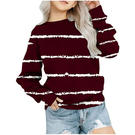 

Hpgjzj Girls Striped Color Block Sweatshirts Kids Tie Dye Crewneck Long Sleeve Pullover Tops 4-15 Years