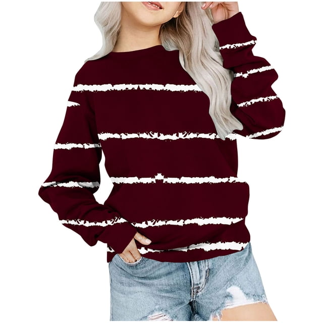 Bowake Girls Striped Color Block Sweatshirts Kids Crewneck Long Sleeve Pullover Tops Fashion Clothes