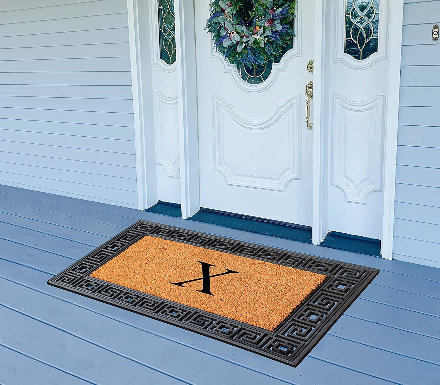 A1HC Natural Rubber & Coir 24x36 Monogrammed Doormat For Front Door, Anti-Shed Treated Durable Doormat for Outdoor Entrance, Heavy Duty, Low Profile, Easy to Clean, Long Lasting Front Porch Entry Rug