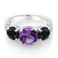 thumbnail image 2 of Gem Stone King 925 Sterling Silver Purple Amethyst and Black Sapphire Engagement Ring for Women | 4.00 Cttw | Round 8MM | Gemstone February Birthstone | Size 6, 2 of 4