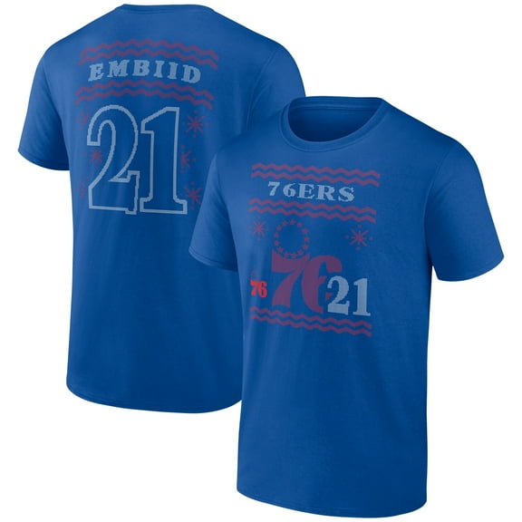Men's Joel Embiid Royal Philadelphia 76ers Ugly Sweater Name & Number T-Shirt