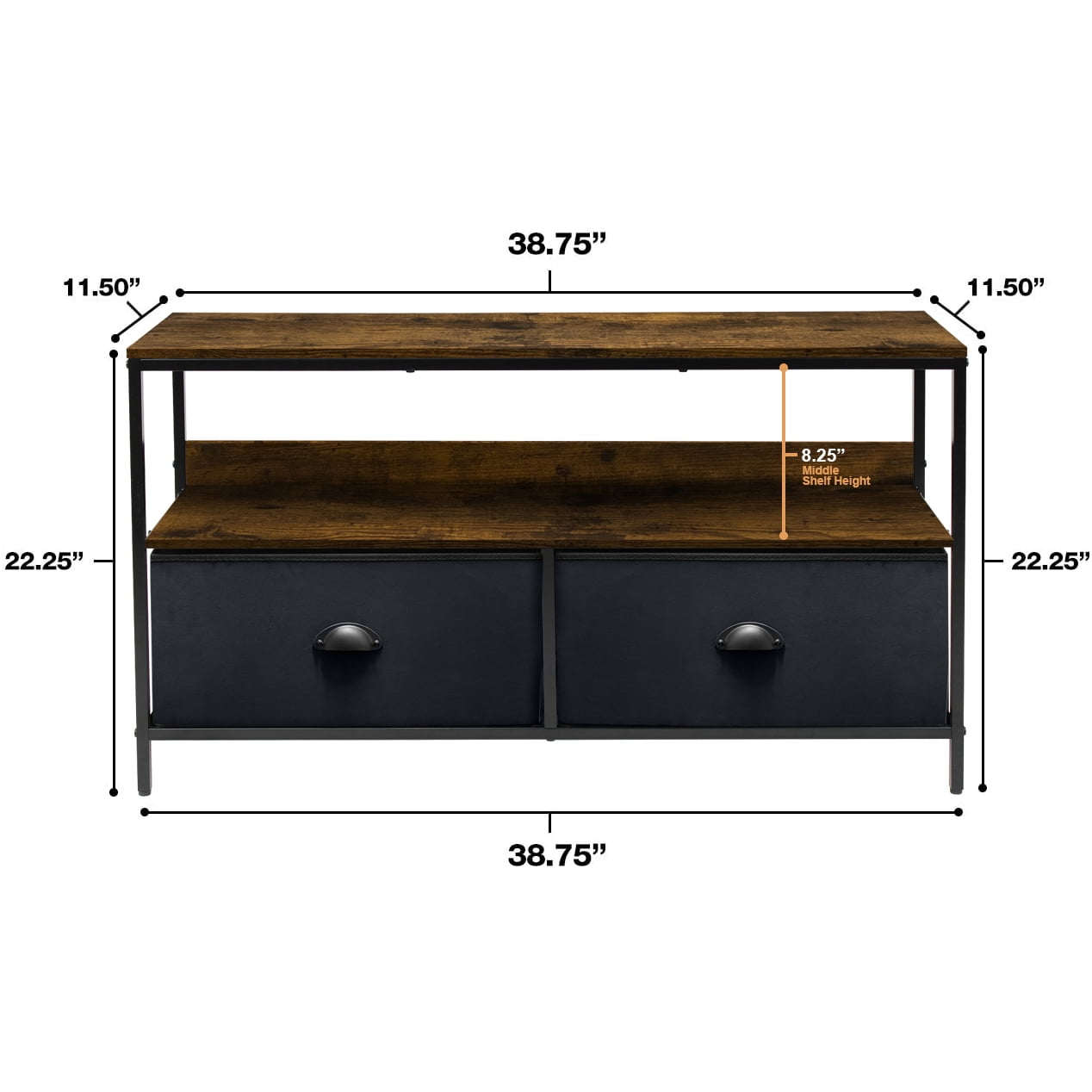 Sorbus Dresser Drawer TV Stand with Fabric Storage Bins, Steel Frame, Wood Top, Black Wood