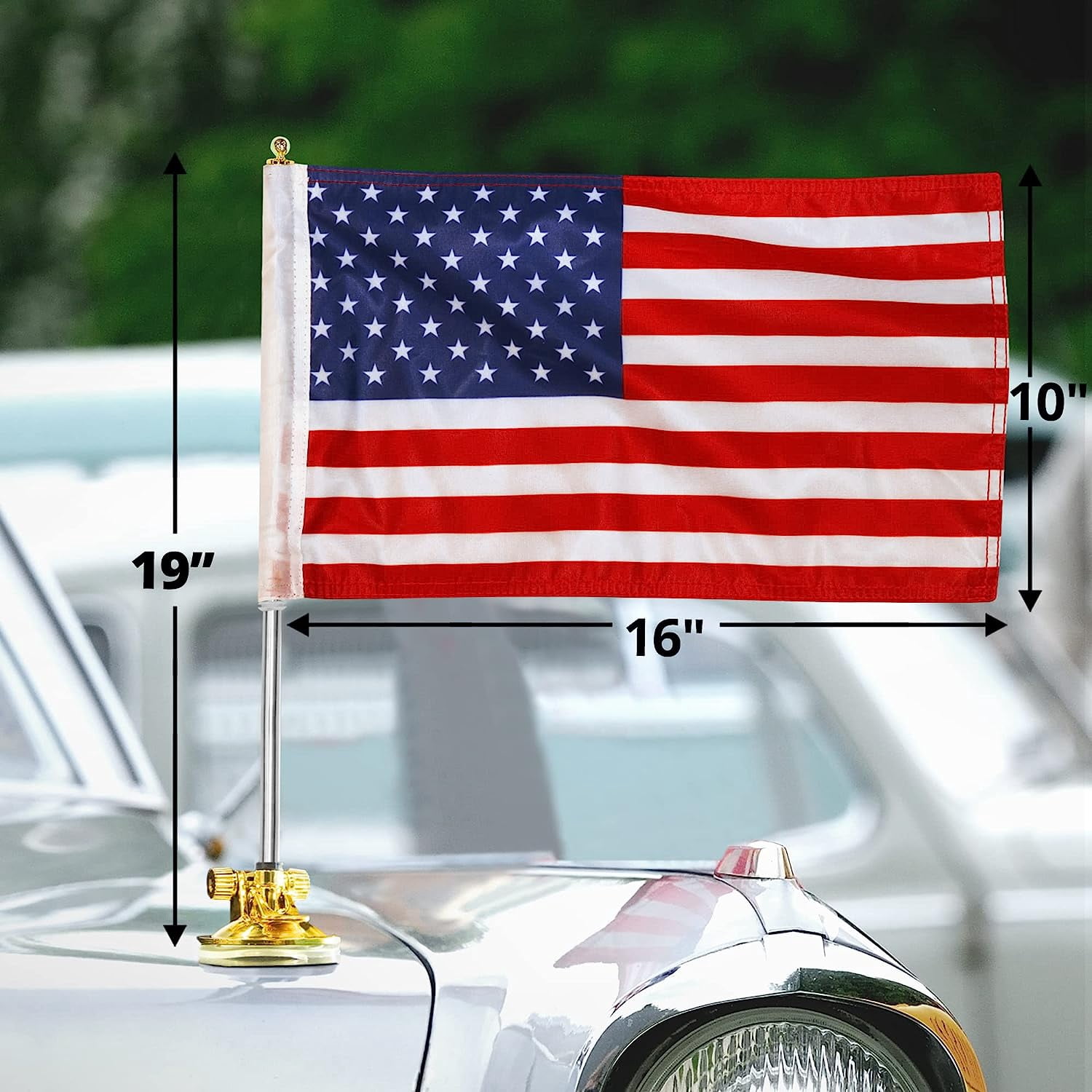 Anley USA Car Flag & Flagpole with Air Suction Mount - American Flag (Set of 1)
