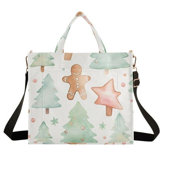Gingerbread Man Cookies Trees Corduroy Tote Bag Handbag Large Messenger Bag Shoulder Crossbody Zipper Bag Purse