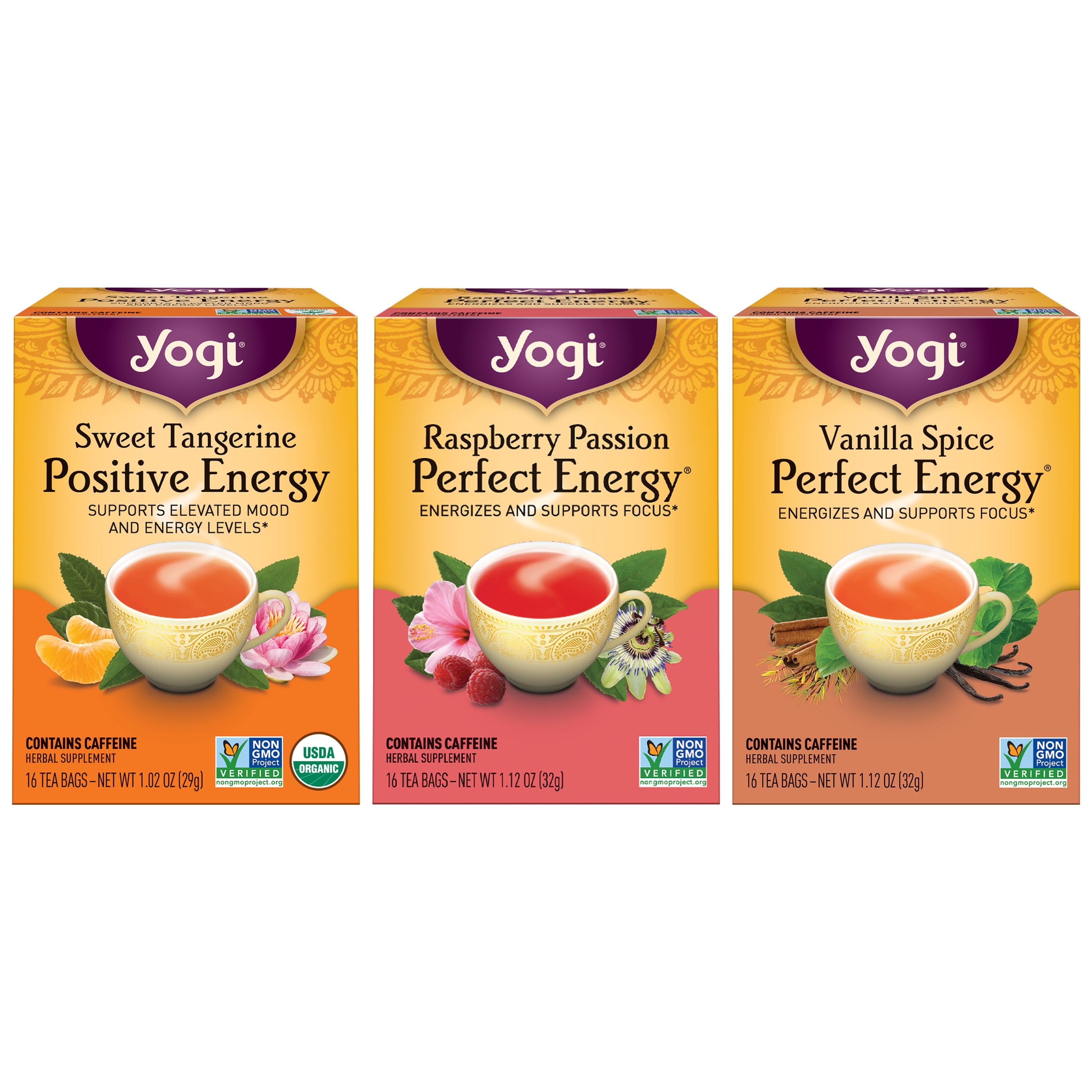 Yogi Tea Energy Tea Variety Pack Sampler, Wellness Tea Bags, 3 Boxes of 16