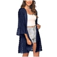 thumbnail image 1 of Augper Swim Trunks Women Sexy Chiffon Perspective Beach Cover Solid 3/4 Sleeve Cardigan Tops Blouse, 1 of 3