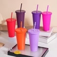 thumbnail image 2 of Assorted solid color reusable 710ml 24oz plastic cup cold cup coloured cup takeaway straw cup glasses with straw and lid, 2 of 5