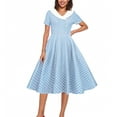thumbnail image 6 of VBTAPA Women Double Breasted Notch Lapel 50s Vintage Short Sleeve Cocktail Swing Dress Polka Dot 1950s Rockabilly Prom Midi Dress Blue L, 6 of 7