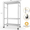 thumbnail image 4 of Heavy Duty Rolling Garment Rack – 3-Tier Adjustable Shelves, 1 Hanging Rod, Side Hooks, Mobile Metal Wardrobe Organizer for Bedroom, Closet, Dorm, or Laundry – Chrome Plating, Three Floors, 75.6"H, 4 of 8