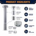 thumbnail image 3 of 8-Set Caster Wheel Bolts and Nuts, M8x2.5 Long,Galvanized Carbon Steel,Hex Head Screws with Two Way Lock Replacement Hardware for Handcarts, Dollies Utility Carts., 3 of 4