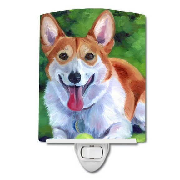 Carolines Treasures 7296CNL Corgi with green ball Ceramic Night Light 6x4x3" multicolor