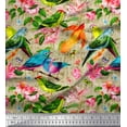 thumbnail image 1 of Soimoi Cotton Cambric Fabric Birds,Leaves & Lily Flower Print Fabric by The Yard 42 Inch Wide, 1 of 1