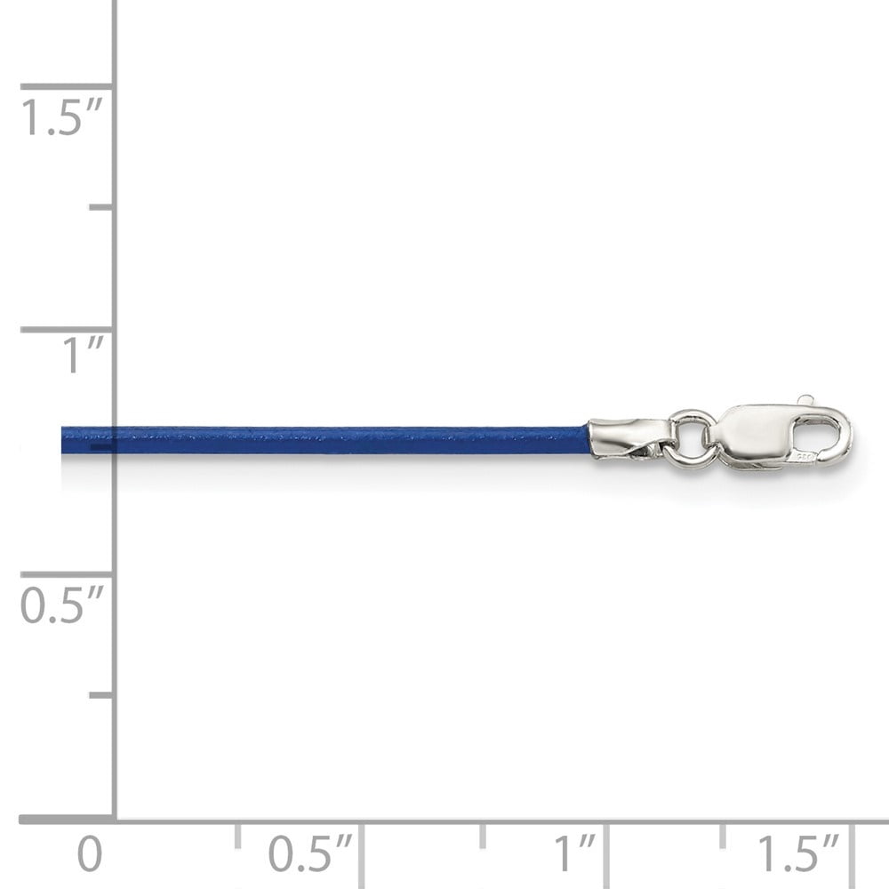 Auriga Fine Jewelry 925 Sterling Silver 1.5 mm Royal Blue Leather Cord Necklace for Women 18"