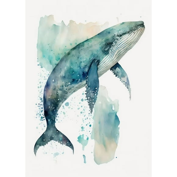 Watercolor Turtle Jellyfish Shark Octopus Fish Poster Canvas Painting Ocean Wall Art Picture for Living Room Home Decor Cuadros50 x 70 cm, frameless,SKU-09