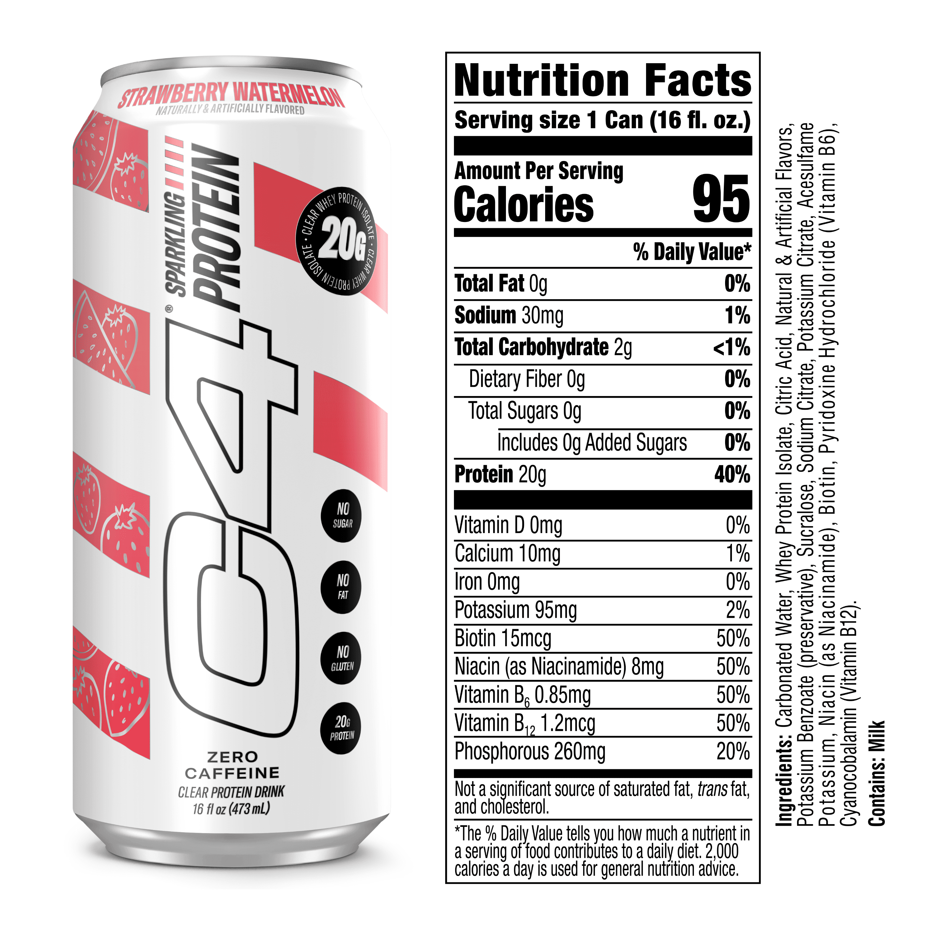 C4 Clear Protein Soda Strawberry Watermelon, Ready to Drink, 16 fl oz