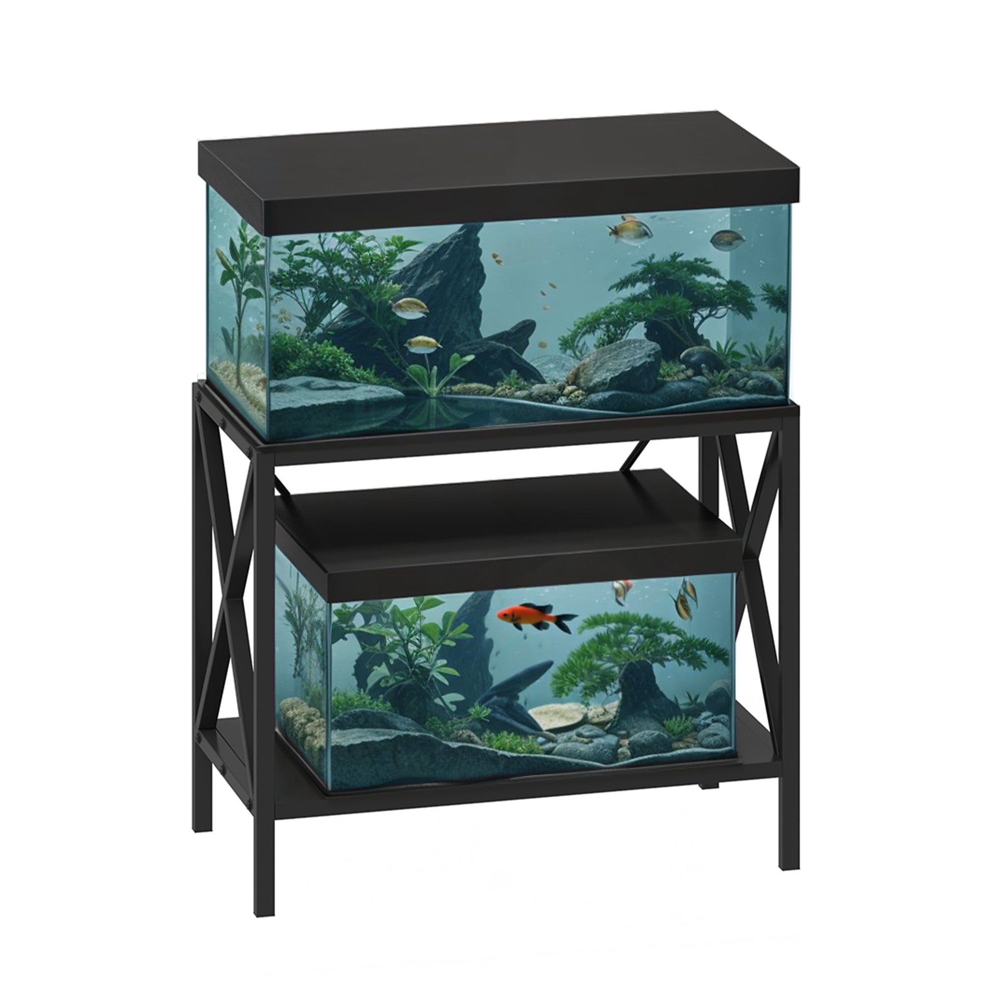 Uforic X-Shape 10-40 Gallon Double-Layer Storage Metal Fish Tank Stand, 500 Lbs Capacity, Black