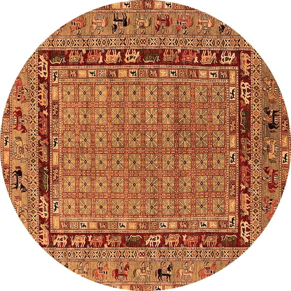 Ahgly Company Indoor Round Oriental Orange Industrial Area Rugs, 5' Round