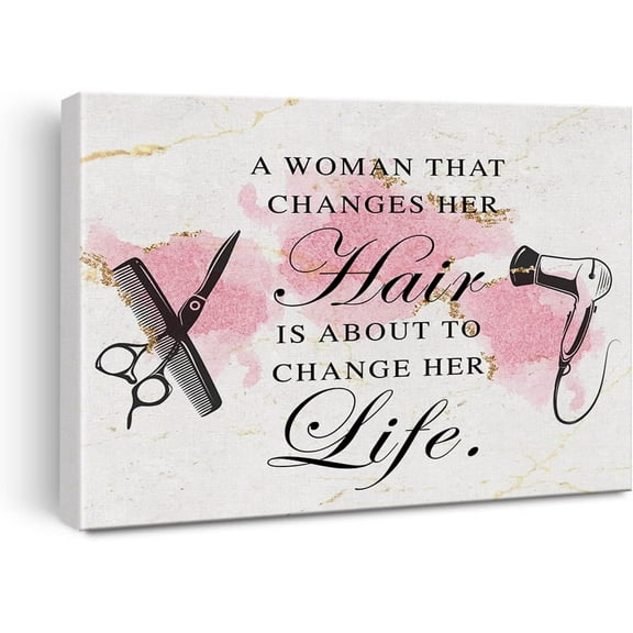 Pink Hair Salon Wall Art Canvas Print Hair Quote Poster Framed Artwork Motivational Hairdressing Scissors Painting for Salon Home Wall & Tabletop Decor
