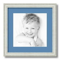 ArtToFrames 14x14 Matted Picture Frame with 10x10 Single Mat Photo Opening Framed in 1.25 Off White Wash on Ash and 2 Liberty Blue Mat (FWM-4098-14x14)