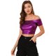thumbnail image 1 of Top corto Metálico brillante Allegra K hombros descubiertos Morado T L, 1 of 6