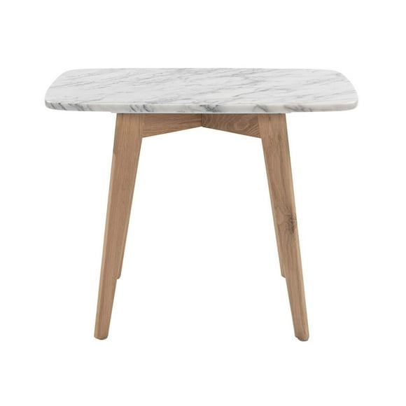 The Bianco Collection Cima 12" x 21" Rectangular Italian Carrara White Marble Table with Oak Legs