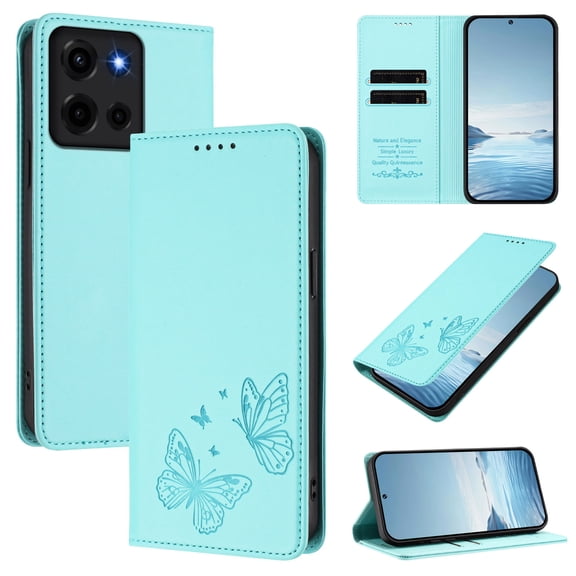 ELEHOLD for Moto G Play (2026) Butterfly Embossed PU Leather RFID Blocking Flip Kickstand Wallet Case with Card Slots, Mint