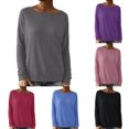 thumbnail image 3 of Dpytoraw Women's Crewneck Sweatshirt, Solid Color Long Sleeve Pullover for Fall Green M, 3 of 6