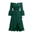 thumbnail image 4 of WAYUTE Pirate Costume for Women Off The Shoulder Flared Sleeve Solid Color Asymmetrical Ruffle A Line Dress Party Outfit Halloween Theme Events, 4 of 5