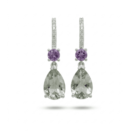 Art Deco Green Amethyst-Prasiolite Dangle/Drop Earrings - 925 Sterling Silver Dangle Earrings - Birthstone Earrings - Gemstone Earrings for Women