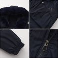 thumbnail image 4 of Women's Mid-length Solid Color Cotton Coat with Removable Hood Fur Collar, Dark Blue, Size L, 4 of 4