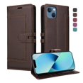 thumbnail image 1 of Premium Wallet Case for iPhone 14 with Card Slots & Kickstand, Flip Cover Brown, 1 of 7