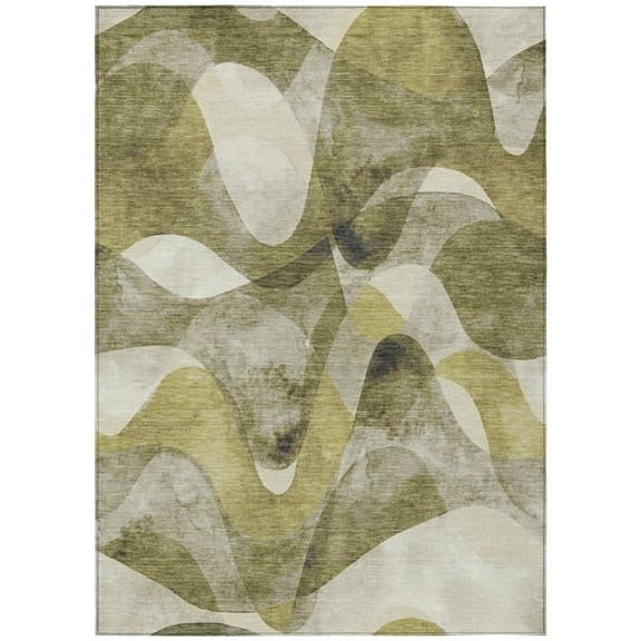 HomeRoots 561610 5 x 8 ft. Olive Green Abstract Washable Non Skid Indoor Outdoor Rectangle Machine Woven Area Rug