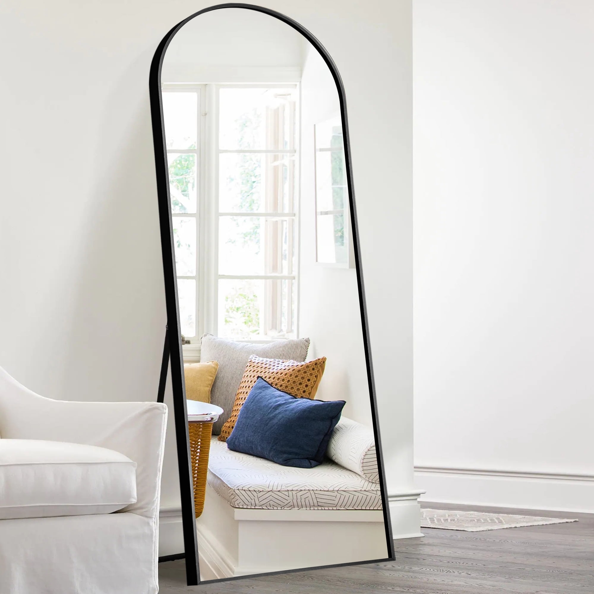 59"x20" Aluminum Alloy Full-length Mirror Arch Decorative Mirror with Bracket Black