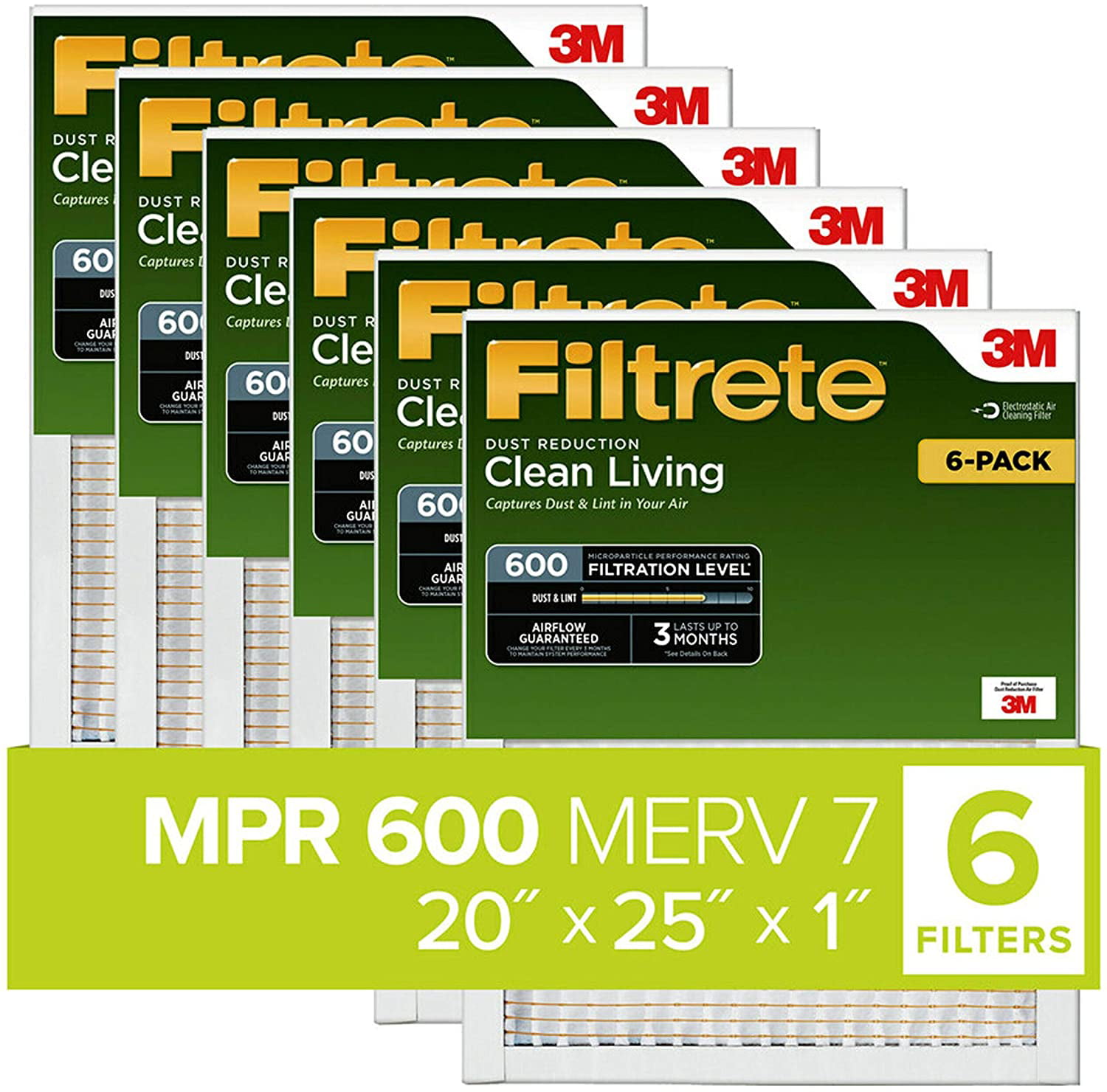 6-Pack 14x24x1 MPR 300 Filtrete AC Furnace Air Filter Clean Living Basic Dust 