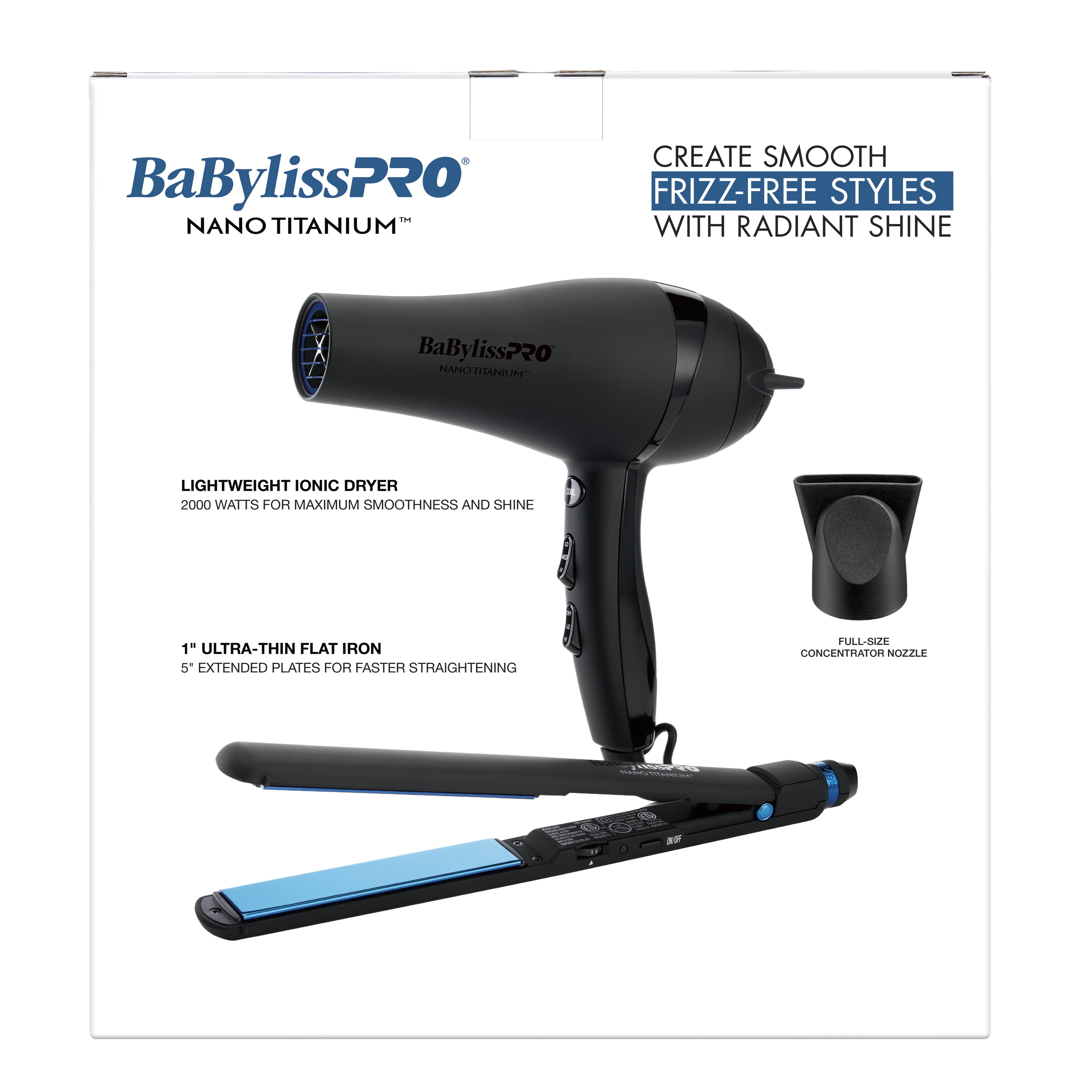 BaBylissPRO Nano Titanium Limited Edition 1" Ultra-Thin Flat Iron & Professional Lightweight Ionic Dryer Prepack
