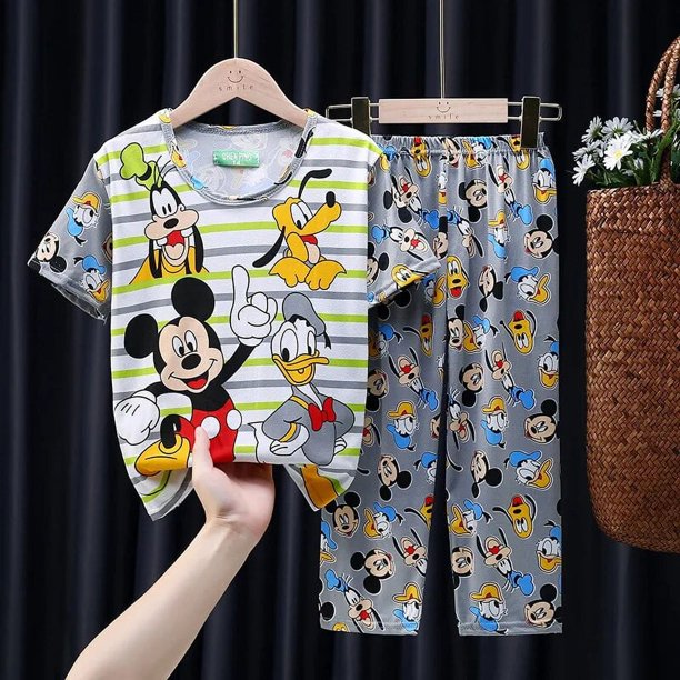 Conjunto de pijamas de manga corta para niños, ropa de dormir para bebés, pantalones de Mickey, Minnie, Spiderman, Sofía