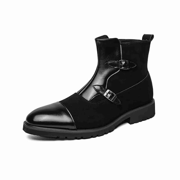 Men's Double Monk Strap Chelsea Boots, Cap Toe Ankle Boots for Men, Stylish Cap-Toe Ankle Boots with Side Buckles, Non-Slip Comfort Formal Boot