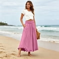 thumbnail image 2 of Boho Ruffle Hem Maxi Skirt for Women - High Waisted Elastic Waist Long Skirt with Pockets, Flowy Casual Beach Summer Skirt Hot Pink M, 2 of 8