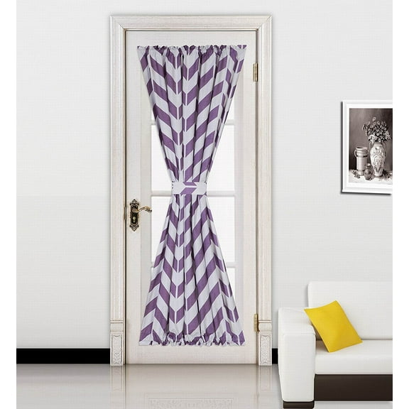 (Meme)1Pc Purple Chevron Printed Mix Color French Door Foam Backing Insulated Thermal Blackout Rod Pocket Curtain Panel With Tieback 55"W X 72"L